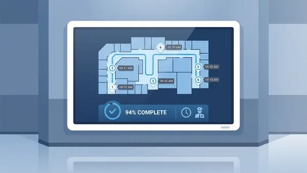 Guard tour accountability report dashboard showing checkpoint scan times and route completion