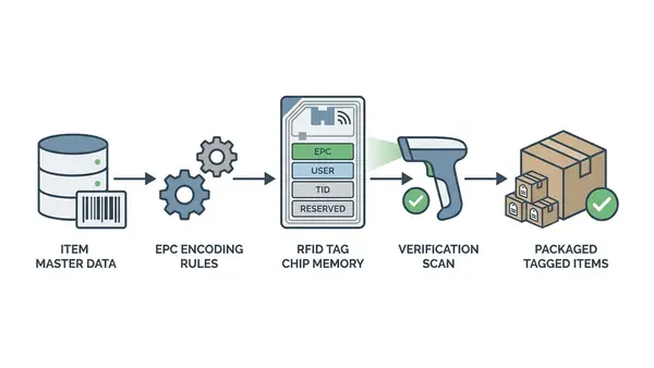 RAIN RFID tag encoding workflow from data file to verified tags